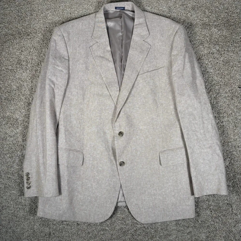 Stafford Mens 48 Reg Gray Sport Coat Linen Blend Classic Two Button‎ Blazer